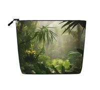 Tropical Rainforest Jungle Scene Printed Make up Bag Linen Toiletry Bag Personalized Travel Makeup Cosmetic Bag for Women Mom