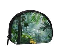 Tropical Rainforest Jungle Scene Printed Mini Coin Pouch, Shell Shape Zip Around Wallet, Small Zipper Pouch for Cash, Cards, Keys, Lipstick, Storage Pouch, Travel Organizer