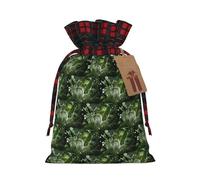 Tropical Rainforest Jungle Scene Printing Color Matching Plaid Drawstring Christmas Bag With Kraft Tag 4.7x6.9 In For Halloween