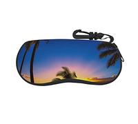 Tropical Rainforest Jungle Scene Soft Shell Sunglasses Case, Ultra-Light Portable Neoprene Zipper Glasses Case Hook, unisex, Hawaii Beach, One Size