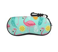 Tropical Rainforest Jungle Scene Soft Shell Sunglasses Case, Ultra-Light Portable Neoprene Zipper Glasses Case Hook, unisex, Flamingo, One Size