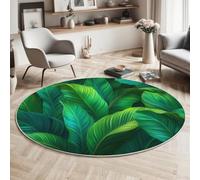 Tropical Rainforest Leaves Round Rugs Ø150cm Living Room Non Slip Round Area Rug Short Pile Lush Banana Leaves Bedroom Circle Carpet Washable Soft Floor Mat Rugs for Kids Room Decor,Dark Green
