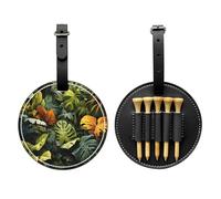 Tropical Rainforest Palm Leaves Black Printed Golf tee Storage Bag - Portable Design, Easy to Organize tee