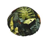 Tropical Rainforest Palm Leaves Double layer Waterproof Shower Cap - With PEVA Lining Hair Protector Hat for Spa Care, Cleaning Supplies