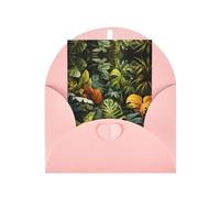 Tropical Rainforest Palm Leaves Greeting card, blank inner page, includes envelope, 10 cm x 15 cm, for anniversary and party invitations.