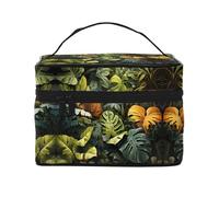 Tropical Rainforest Palm Leaves Portable Travel Makeup Bag (9x6.5x6.2 Inch), Large Capacity Makeup Bag for Women, Large Makeup Bag Storage Bag for Girls, Black, One Size