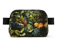 Tropical Rainforest Palm Leaves Square-Shaped Waist Bag with Durable Polyester and Adjustable Strap for Unisex Use
