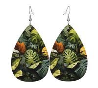 Tropical Rainforest Palm Leaves Teardrop-shaped leather earrings, clothing decoration, suitable for festival parties, holidays and daily life