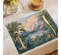 Tropical Rainforest Placemats Set of 8 Heat Resistant Non-Slip Lush Plants Table Mats Washable Place Mats, Easy to Clean for Kitchen Dining Table Décor 18"X12", Green