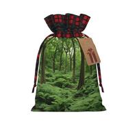 Tropical Rainforest Print Christmas Drawstring Linen Gift Bags Reusable Fabric Bags With Tags For Christmas Gifts