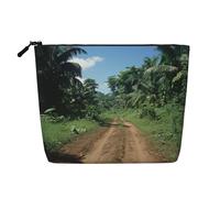 Tropical Rainforest Print Cosmetic Bag for Women,Faux Linen Makeup Bag Large Capacity,Perfect for Travel Daily Use