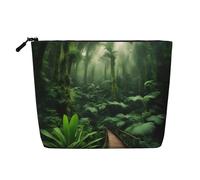 Tropical Rainforest Print Cosmetic Bag for Women,Faux Linen Makeup Bag Large Capacity,Perfect for Travel Daily Use