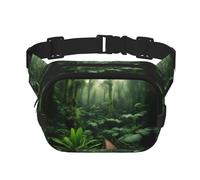 Tropical Rainforest Print Fashion Waist Packs Square Layer Waist Bag Black Belt Bag with Adjustable Strap, Black, One Size