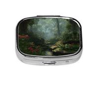 Tropical Rainforest Print Pill Box 2 Compartment Medicine Pill Case,Portable for Pocket Or Purse Pill Box Decorative Metal Medicine Organizer