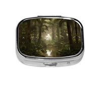 Tropical Rainforest Print Pill Box 2 Compartment Medicine Pill Case,Portable for Pocket Or Purse Pill Box Decorative Metal Medicine Organizer