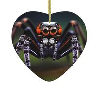 Tropical Rainforest Spiders Ceramic Christmas Heart Pendant, The Pottery Piece is Available with Silk Thread