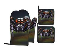 Tropical rainforest spiders Oven Mitts and Pot Holders Set, Heatproof Kitchen Gloves Pot Holders, 4-Piece Set for Baking, Grilling, Cooking,Microwave Use