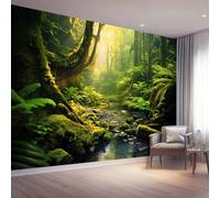 Tropical Rainforest Wall Mural 350 x 256 cm (W x H), Realistic Forest Photo Wallpaper with Sunbeams and Green Trees, Nature Landscape Wall Art Decor for Living Room, Bedroom and Lounge Feature Wall