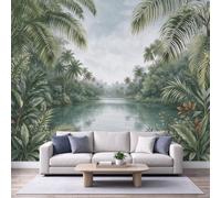 Tropical Rainforest Wall Mural Removable Self Adhesive Wallpaper 150x105 | Renter Friendly Watercolor Peel and Stick Large Vinyl Jungle Palm Leaves Wall Sticker for Bedroom Living Room Office W96