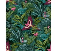 Tropical Rainforest Wallpaper Botanical Floral Birds Jungle Teal Green Rasch