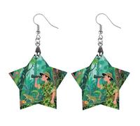 Tropical Rainforest Wooden Earrings Lightweight Geometric Pendant Vintage Jewelry for Women Gift, Boho Wood Earrings for Daily & Special Occasions, Star, Wood, wood