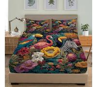 Tropical RainJungle Scene Fitted Sheet Microfibre 3 Piece, Bedding Fitted Sheets Extra Deep 30cm Multicolored Bedding Sets Soft Elasticity Wrinkle Resistant for Single Bed 90x190 cm