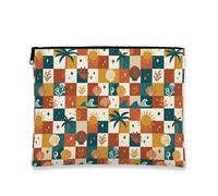 Tropical Retro Makeup Bag, Colorful Shells and Sun Cosmetic Travel Pouch for Women, Portable Canvas Zipper Organizer, Summer Skincare Toiletry Bag, Multicolor, 7x9 Inch, Shell