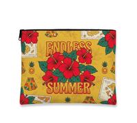 Tropical Retro Makeup Bag, Hibiscus Floral Endless Summer Cosmetic Pouch for Women, Portable Canvas Zipper Organizer, Vacation Travel Toiletry Bag, Yellow, 7x9 Inch, Summer