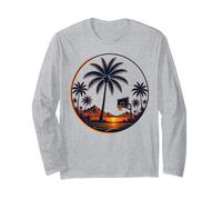 Tropical Retro Palm Trees Basketball Hoops Long Sleeve T-Shirt
