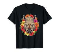 Tropical Rhino Head with Colorful Hibiscus Flowers T-Shirt