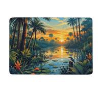 Tropical River Landscape at Sunset Area Rug 150 x 100 cm, Soft Non Slip | Bedside rug - adds a soft decorative accent; PVC dot non slip backing; for lounge and reading spaces