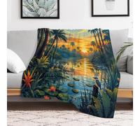 Tropical River Landscape at Sunset Cosy Home Blanket 60"x80" New Year Gift | Soft flannel throw for a reading chair; comfortable for reading and TV evenings.