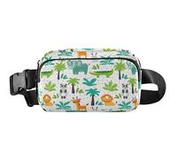 Tropical Safari Animals Green Womens Fanny Packs Waterproof Large Hip Belt Bag Cute Travel Waist Bag, Tropical Safari Animals Green, 8 x 5.3 x 2.3 inch, Funny Cute, Tropical Safari Animals Green, 8 x