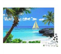 Tropical Sailboat 1000 Piece Jigsaw Puzzle Paper for Adults Beach Scenery Relax Concentration Family Fun Gift Home Decor 70x50cm/1000pcs