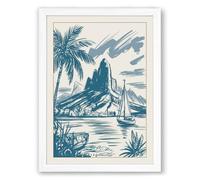Tropical Sailboat Paradise Japandi Framed Wall Art Print A1 (84.1×59.4cm) White, Wall Decor for Living Room, Bedroom, Office & Home, Ready to Hang, Art Gift