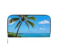 Tropical Sea Coconut Tree Tropical Leather Wallet For Women Girl, Zip Around Credit Card Holder Long Pu Wallet Clutch Purse Waterproof Travel Handbag