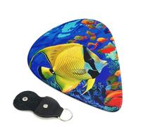 Tropical Sea Fish Printed Guitar Picks, 6 Pack with Leather Keychain Pick Holder - 0.46mm, 0.71mm, 0.96mm Assorted Thickness for Acoustic Ukulele, Electric Guitar, Acoustic Guitar, Bass