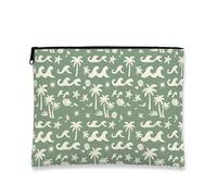 Tropical Sea Makeup Bag, Nautical Pattern Cosmetic Travel Pouch for Women, Portable Canvas Zipper Organizer, Summer Beach Toiletry Bag, Green, 7x9 Inch, Sea