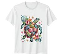 Tropical Sea Turtle Floral Shell Womens T-Shirt Sea Turtle Wildlife Summer Beach L White