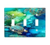 Tropical Sea Turtle Light Switch Cover Plates/Outlet Covers, Aqua Blue Ocean Decor for Summer Home Accents, Thermoplastic Wall Plates, Standard Size Triple Toggle