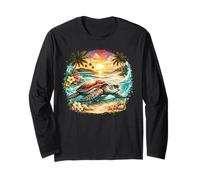 Tropical Sea Turtle Sunset Beach Ocean Paradise Graphic Long Sleeve T-Shirt