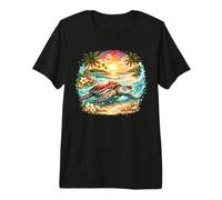 Tropical Sea Turtle Sunset Beach Ocean Paradise Graphic Premium T-Shirt