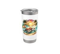 Tropical Sea Turtle Sunset Beach Ocean Paradise Graphic Stainless Steel Insulated Tumbler