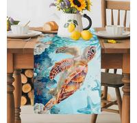 Tropical Sea Turtle Table Runner 70 Inches Long,Table Runners Kitchen Dining Tables Decoration Underwater Turquoise Coral Starfish Tables Runner for Home Party Wedding Dresser Scarf