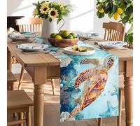 Tropical Sea Turtle Table Runner 90 Inches Long,Table Runners Kitchen Dining Tables Decoration Underwater Turquoise Coral Starfish Tables Runner for Home Party Wedding Dresser Scarf