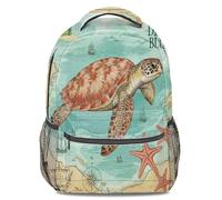 Tropical Sea Turtle Vintage Map Print Backpack Unisex Kids Travel Rucksack School Bookbag (print 2)