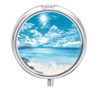 Tropical Seascape Pill Box 3 Compartment Travel Pill Organizer 3 Times A Day Cute Mini Pill Case for Purse & Pocket Portable Metal Medicine Box with Mirror Round Daily Medicine Vitamin Container