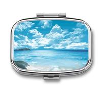 Tropical Seascape Travel Pill Organizer A Daily Pill Box for Supplements 2 Compartment Pill Case Convenient for Carrying and Storing Medicines Box
