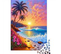 Tropical Seaside Landscape 1000 Piece Jigsaw Puzzle Paper for Adults Vibrant Sunset Beach Puzzle Game for Family Relaxation Focus Home Decor Gift 52x38cm/1000pcs
