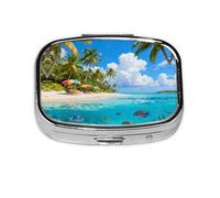 Tropical Seaside Print Pill Box, Compact Pill Organizer with Full-Print Design for Travel and Daily Use